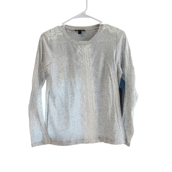 J. Crew Tops - J. Crew Women's Long Sleeve Gray Tshirt w/Cream Lace Size XS D45